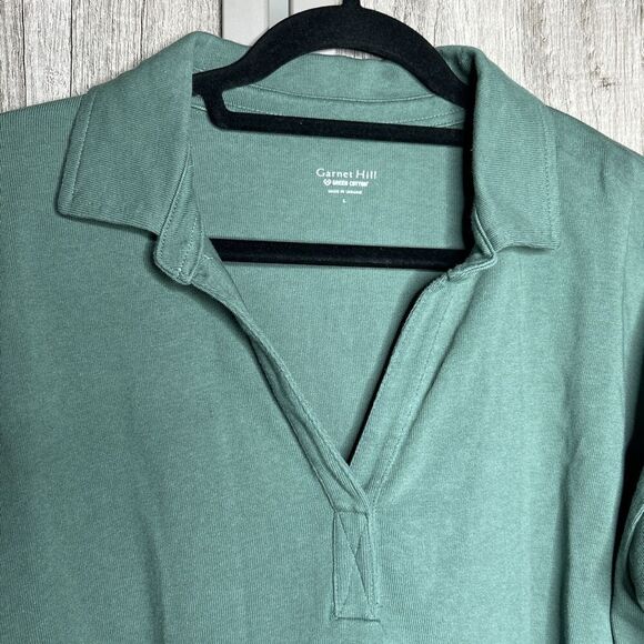 Garnet Hill Organic Cotton Top Heavyweight Long Sleeves Collared Size L - Picture 2 of 6